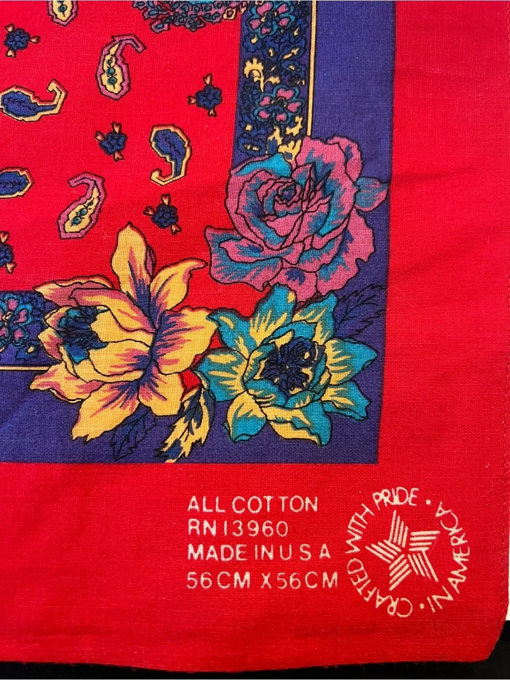 VTG Cotton USA 13960 Bandana Red Floral Paisley